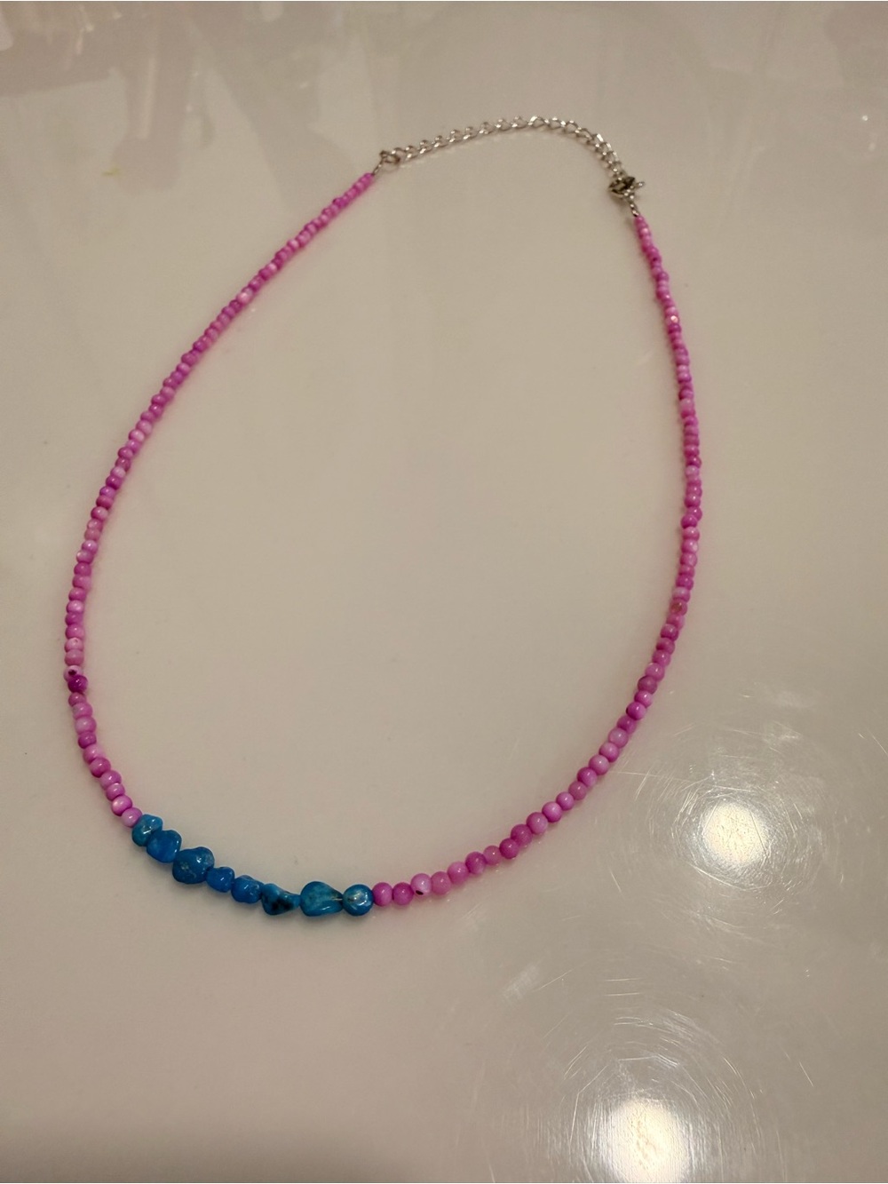 Pink Beaded Necklace with Turquoise Beads